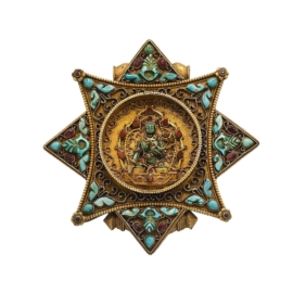 Boîte en argent tibétaine Ghau avec motif de mandala