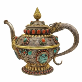Vase d&rsquo;offrande en cuivre et argent tibétain