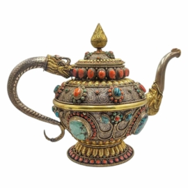Vase d&rsquo;offrande en cuivre et argent tibétain