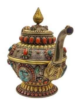 Vase d&rsquo;offrande en cuivre et argent tibétain
