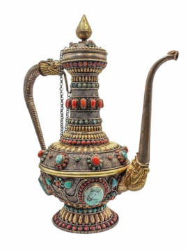 Vase d&rsquo;offrande tibétain en cuivre et argent