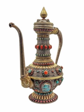 Vase d&rsquo;offrande tibétain en cuivre et argent