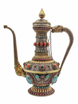 Vase d&rsquo;offrande tibétain en cuivre et argent