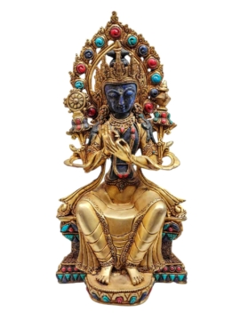 Statue de Maitreya en lapis-lazuli – Cuivre avec plaquage d&rsquo;or, 29 cm, Émanant d&rsquo;amour et de compassion