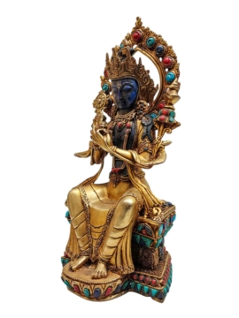 Statue de Maitreya en lapis-lazuli – Cuivre avec plaquage d&rsquo;or, 29 cm, Émanant d&rsquo;amour et de compassion