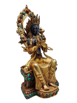 Statue de Maitreya en lapis-lazuli – Cuivre avec plaquage d&rsquo;or, 29 cm, Émanant d&rsquo;amour et de compassion