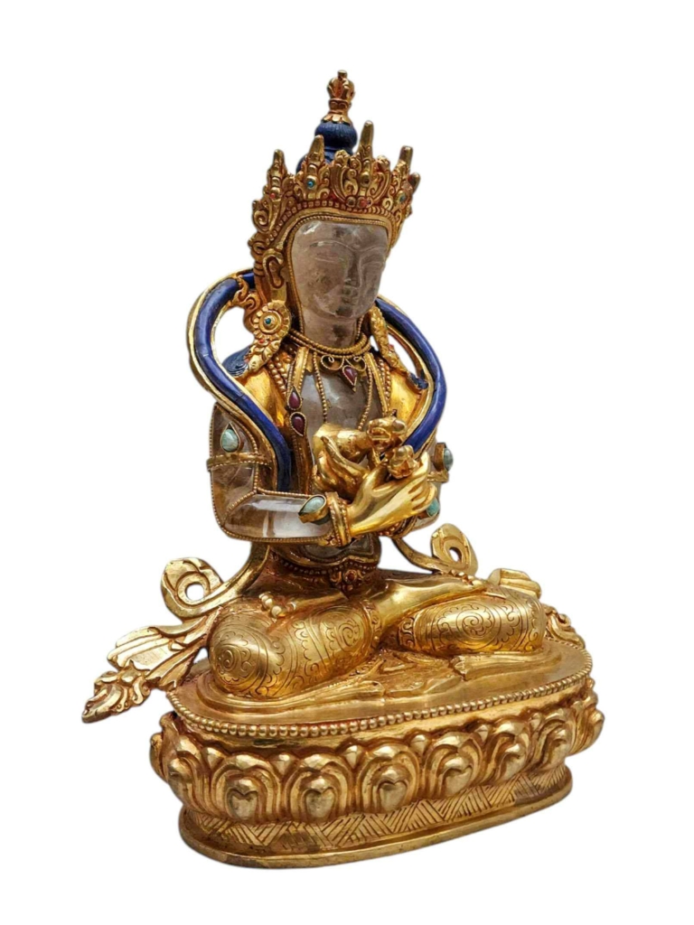 Statue du Vajrasattva en cristal - Cuivre et cristal plaqué or - 22 cm d'illumination