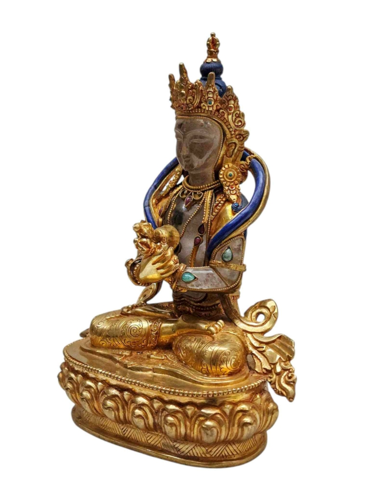 Statue du Vajrasattva en cristal - Cuivre et cristal plaqué or - 22 cm d'illumination