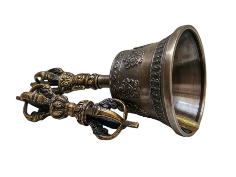 Antique-Finish Bronze Bell and Vajra Set