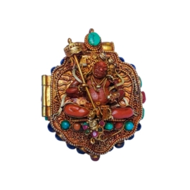 Boîte Ghau tibétaine en argent avec dorure en or