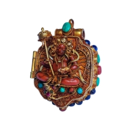 Boîte Ghau tibétaine en argent avec dorure en or