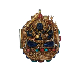 Boîte Ghau tibétaine en argent avec plaquage en or de Manjushri