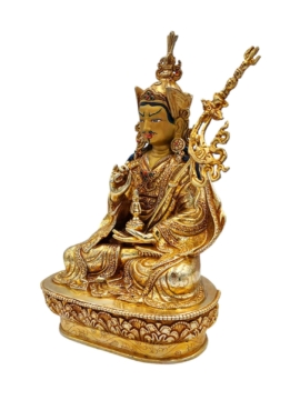 Statue en cuivre de Padmasambhava avec visage plaqué or
