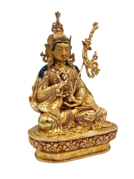 Statue en cuivre de Padmasambhava avec visage plaqué or
