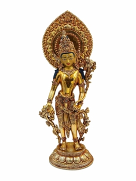 Statue en cuivre de Padmapani Lokeshvara avec un visage doré