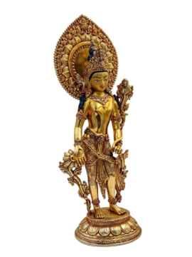 Statue en cuivre de Padmapani Lokeshvara avec un visage doré