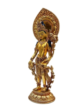 Statue en cuivre de Padmapani Lokeshvara avec un visage doré