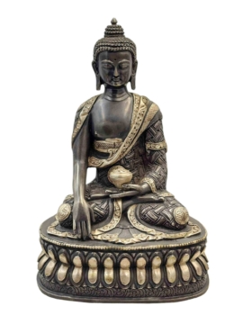Shakyamuni Buddha Copper Statue &ndash; Silver & Chocolate Finish