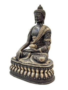 Shakyamuni Buddha Copper Statue &ndash; Silver & Chocolate Finish