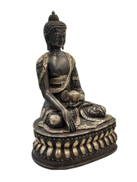 Shakyamuni Buddha Copper Statue &ndash; Silver & Chocolate Finish