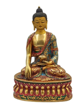 Shakyamuni Buddha Copper Statue with Gold-Plated Face and Intricate Detail