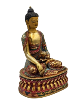 Shakyamuni Buddha Copper Statue with Gold-Plated Face and Intricate Detail