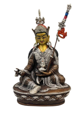 Statue en cuivre de Padmasambhava à finition oxydée
