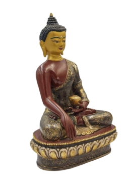 Shakyamuni Buddha Copper Statue with Chocolate Oxidized Finish and Gold-Plated Face