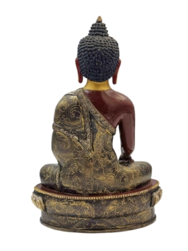 Shakyamuni Buddha Copper Statue with Chocolate Oxidized Finish and Gold-Plated Face