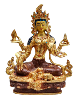 Statue de Lakshmi : Cuivre avec visage doré
