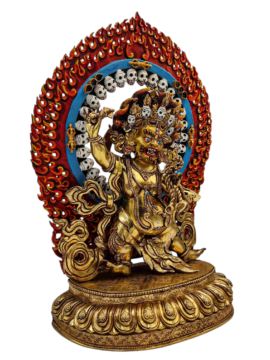 Statue en cuivre de Vajrapani avec un visage doré – Symbole de pouvoir et d&rsquo;intrépidité