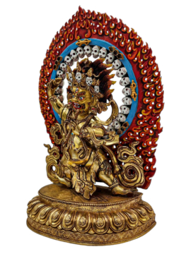 Statue en cuivre de Vajrapani avec un visage doré – Symbole de pouvoir et d&rsquo;intrépidité