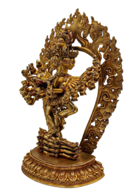 Statue en cuivre d&rsquo;Hevajra avec visage entièrement plaqué or – Emblème de compassion et de protection