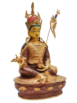 Statue en cuivre de Padmasambhava avec finition plaquée or