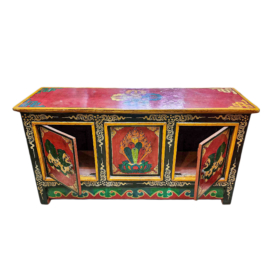 Cabinet en bois tibétain avec motif de lion des neiges