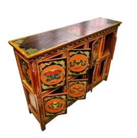 Cabinet en bois tibétain avec symboles d&rsquo;Ashtamangala
