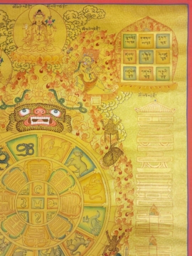 Thangka tibétain peint à la main en or, calendrier