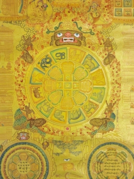 Thangka tibétain peint à la main en or, calendrier