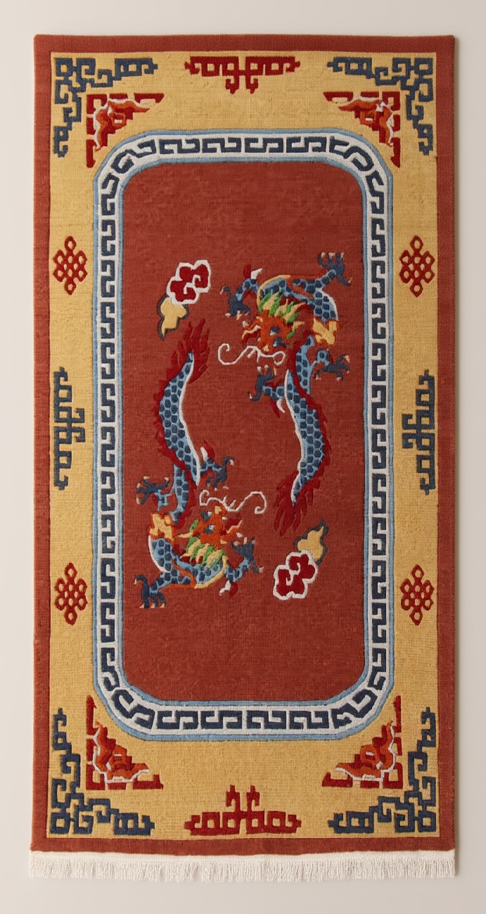 Tibetan Rug with 2 Dragons