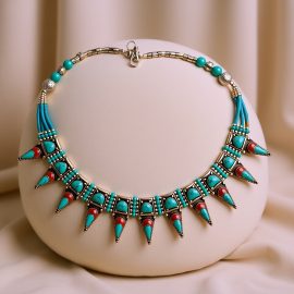 Sacred Inlaid Stone Pendant Necklace - White Metal