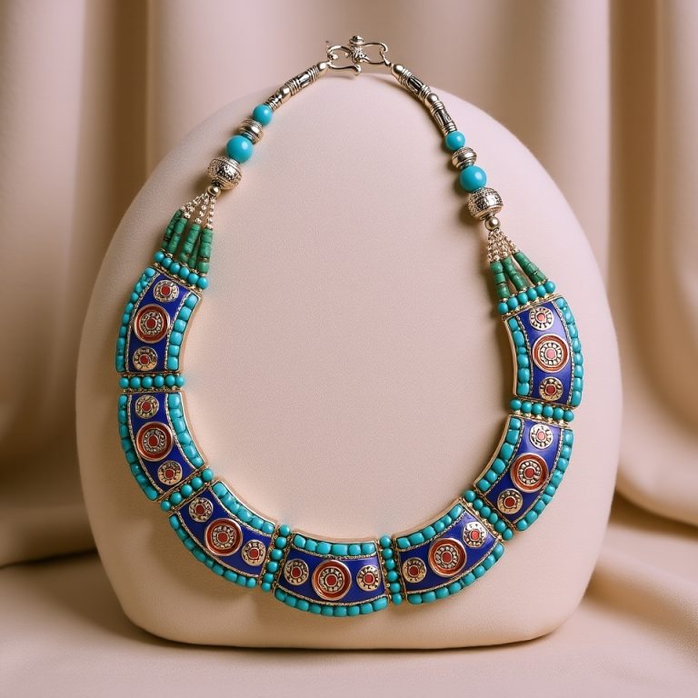 Inlaid Stone Pendant with Turquoise and Coral