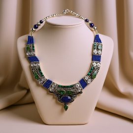 Turquoise Coral Inlaid White Metal Pendant Necklace