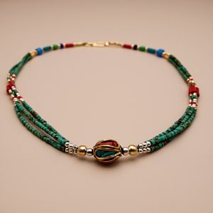 Inlaid Turquoise and Coral Pendant Necklace