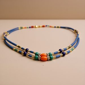 Inlaid Turquoise Coral White Metal Pendant Necklace