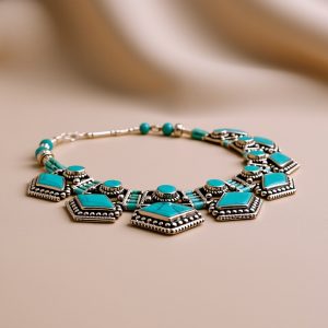 Inlaid Tibetan Stone Beaded Necklace with Turquoise