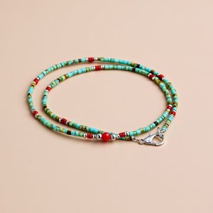 Turquoise, Coral & Metal Beaded Necklace