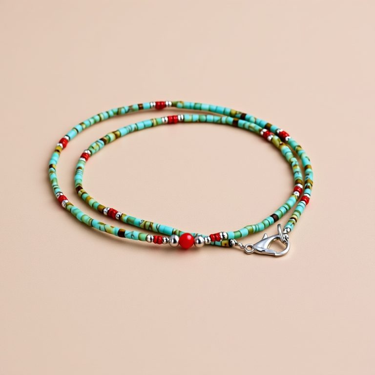 Turquoise, Coral & Metal Beaded Necklace