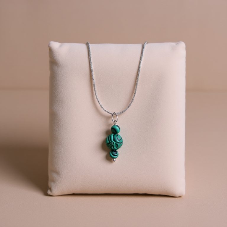Malachite and White Metal Bead Necklace