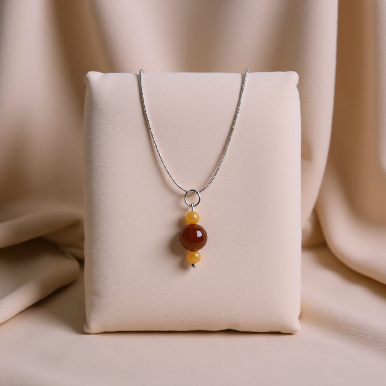 Yellow Jade Stone Necklace with White Metal