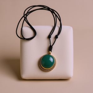 Jade Stone Pendant with White Metal Setting